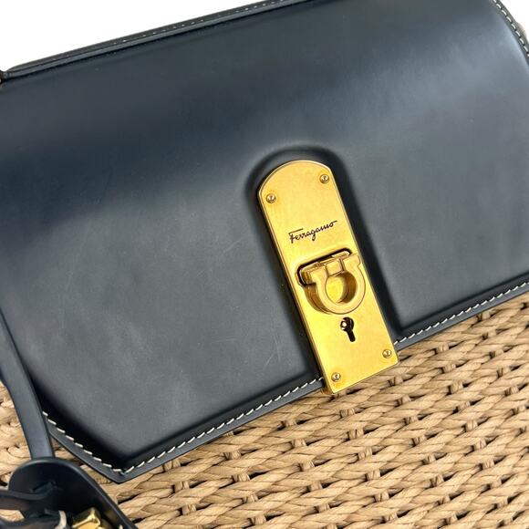 Ferragamo Wicker Top Handle Two-Way Bag - Picture 9 of 9